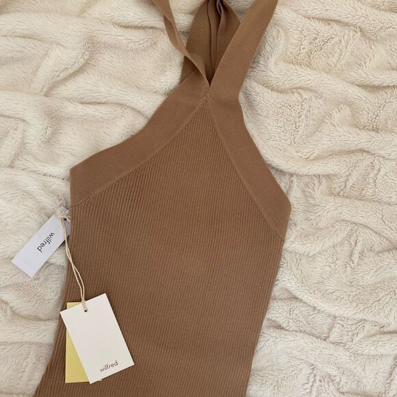 NWT Wilfred Cayenne halter dress Gold Camel - Picture 3 of 5